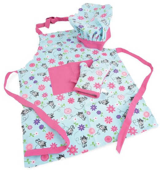 ORION MÄDCHEN Kinderschürze + Topfhandschuh + Kochmütze Küchenschürze