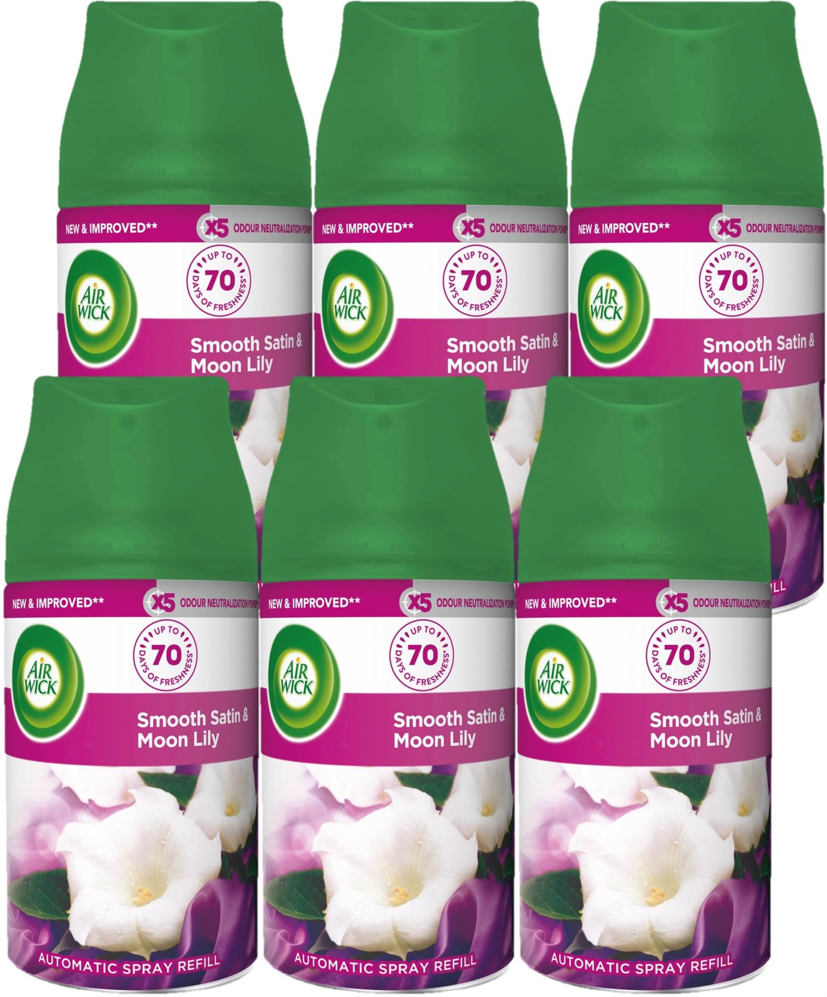 AIR WICK Freshmatic - Lágy szatén és Holdliliom utántöltő, 6×250 ml...