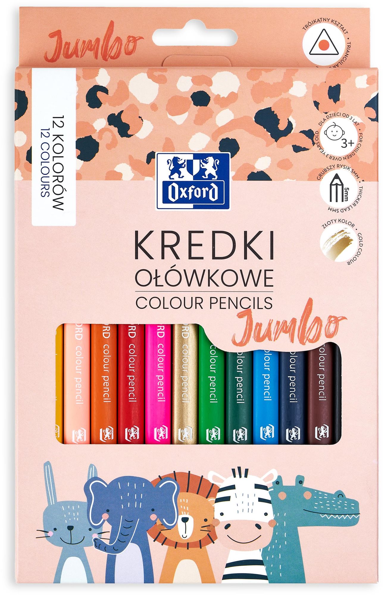 OXFORD Kids Jumbo trojhranné, 12 farieb Pastelky