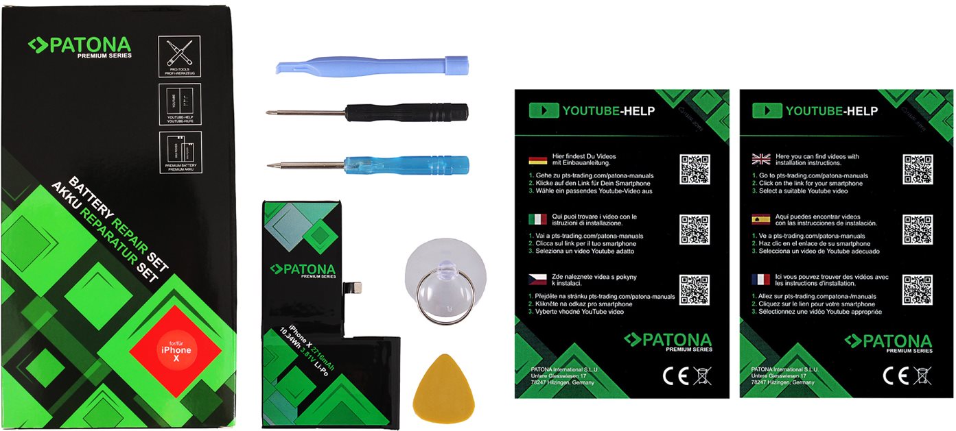 PATONA for iPhone X, 2716mAh, 3.81V, Li-Pol, + Tools Phone Battery
