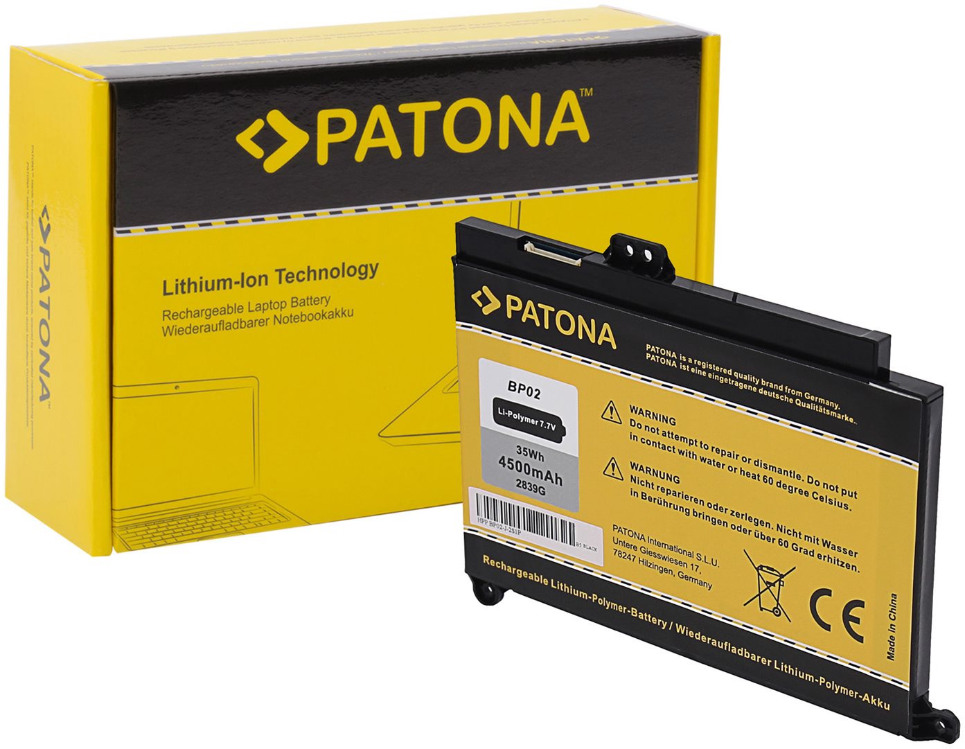 PATONA for ntb HP Pavilion PC 15 AU 4500mAh Li-Pol 7.7V, BP02XL,...
