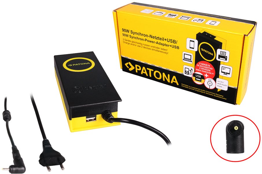 PATONA k ntb/ 19 V/4,7 A 90 W/konektor 2,5 × 0,7 mm/+ výstup USB...