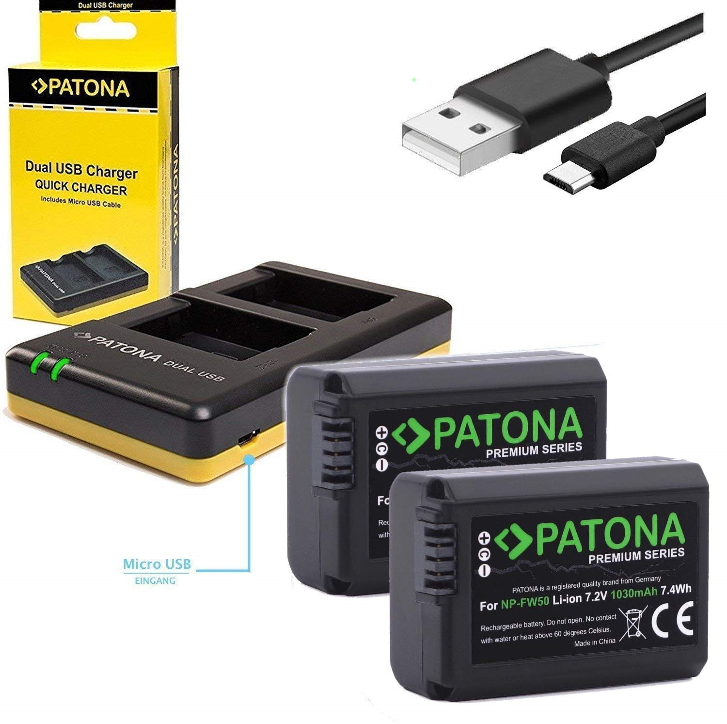PATONA Foto Dual Quick Sony NP-FW50 + 2× batéria 1030 mAh Nabíjačka...