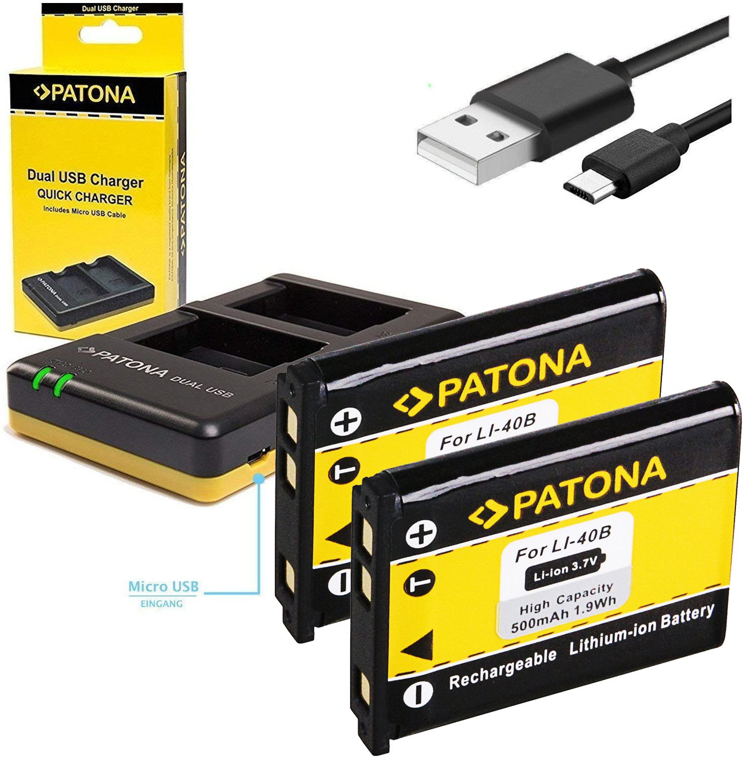 PATONA Foto Dual Quick Olympus Li-40B/42B + 2x Batterien 500mAh...