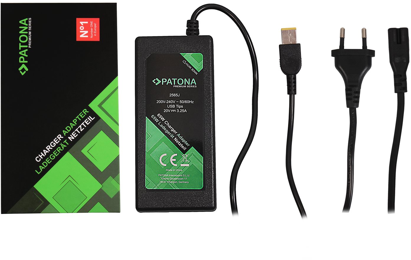 PATONA für Laptop 20V/3,25A 65W/ Stecker Schlanke Spitze Netzteil