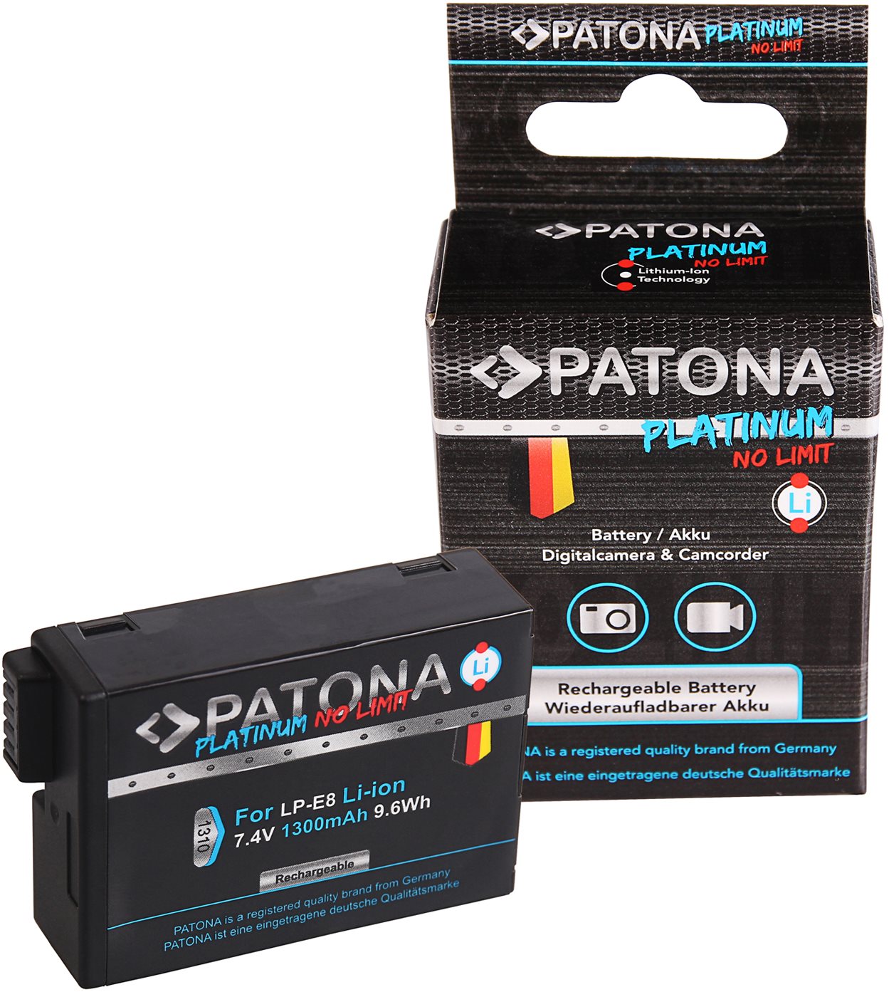PATONA für Canon LP-E8 / LP-E8 + 1300 mAh Li-Ion Platinum Kamera-Akku