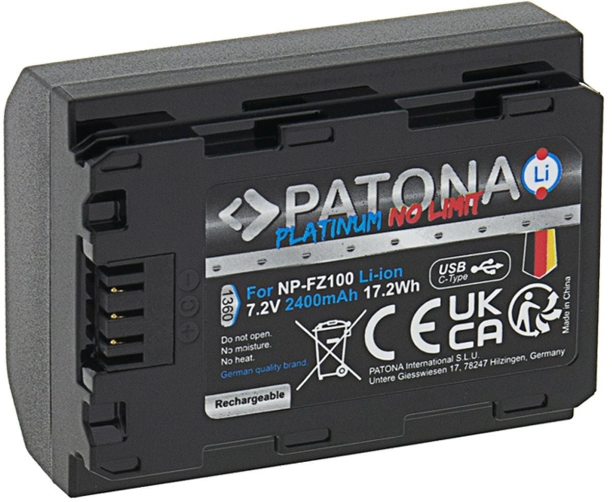 PATONA Akku für Sony NP-FZ100 2400mAh Li-Ion Platinum mit USB-C...