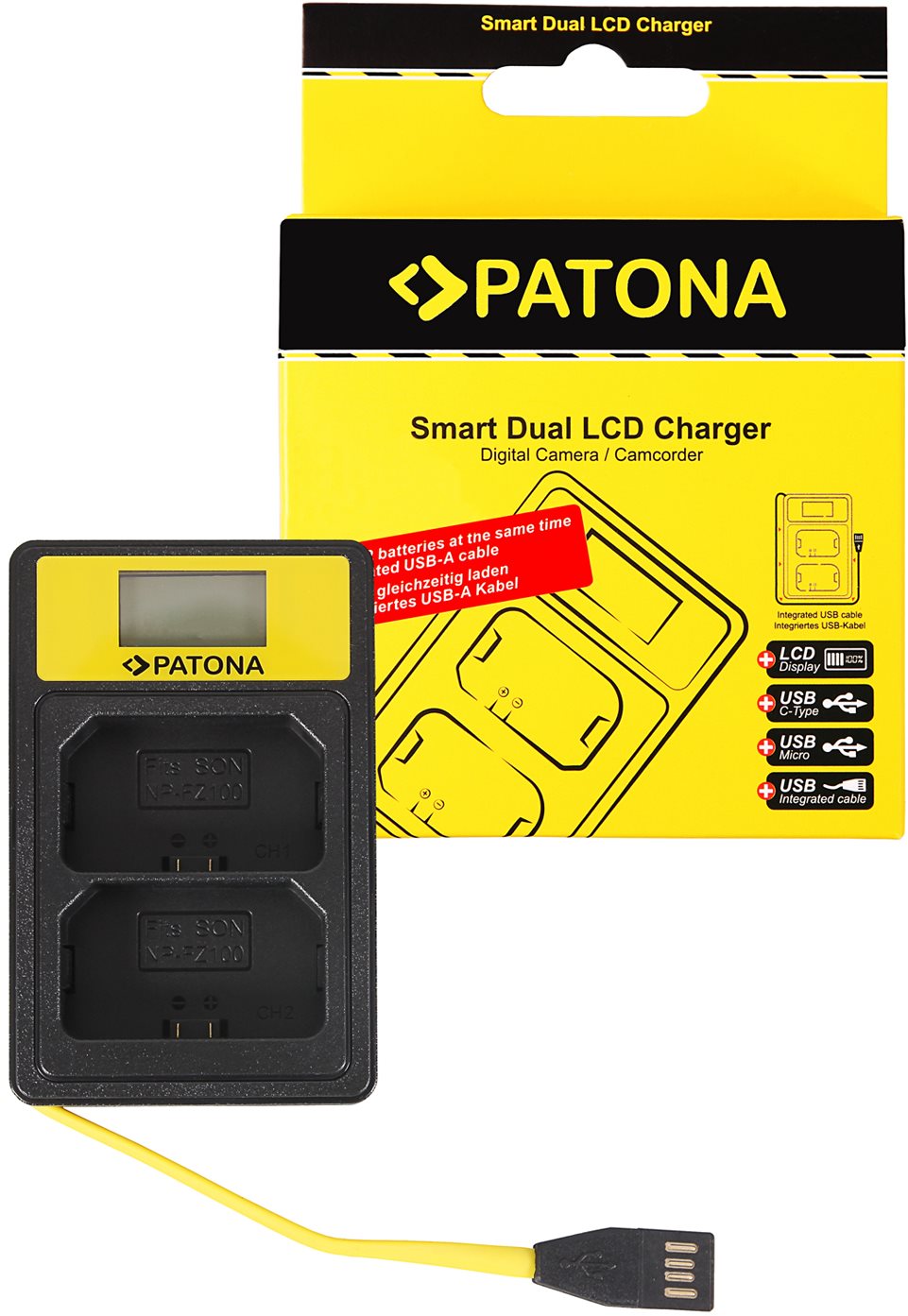 PATONA für Dual Sony NP-FZ100 mit LCD, USB Ladegerät für Kamera-...
