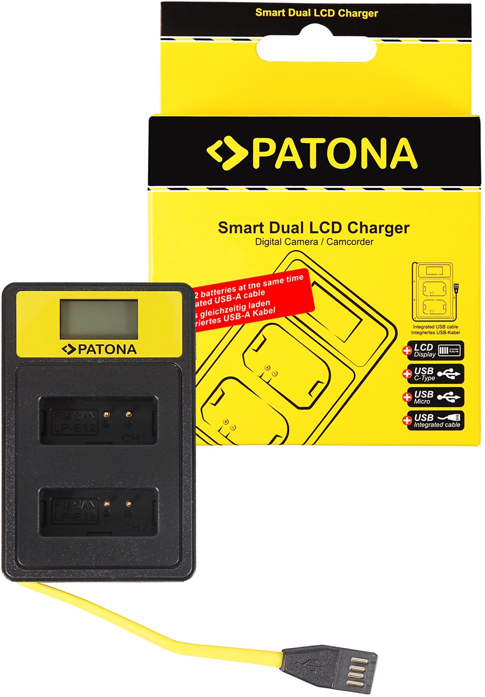 PATONA für Dual Canon LP-E12 mit LCD, USB Ladegerät für Kamera- und...