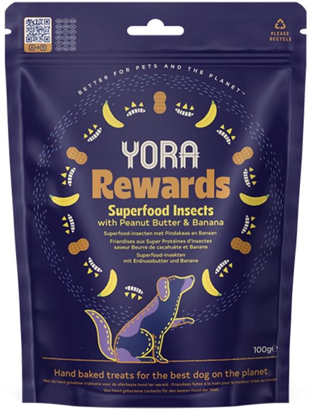 YORA maškrty z hmyzu Rewards s arašidmi a banánom 100 g Maškrty pre...