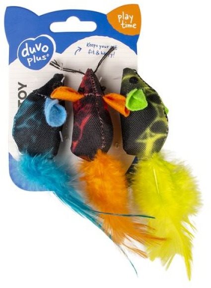 DUVO+ Hračka pre mačky s catnipom myši s viacfarebným perím 3 ks 19...
