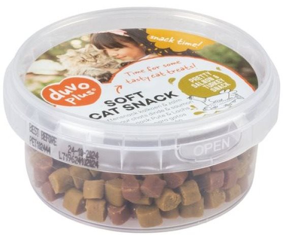 DUVO+ Mäkká pochúťka pre mačky 100 g morka a losos Maškrty pre mačky