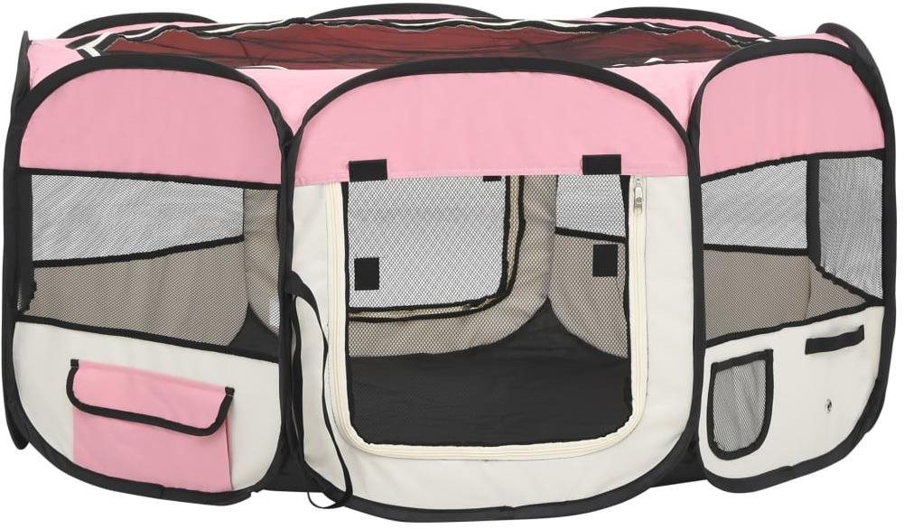 Skladacia ohrádka pre psov s taškou ružová 110 × 110 × 58 cm...