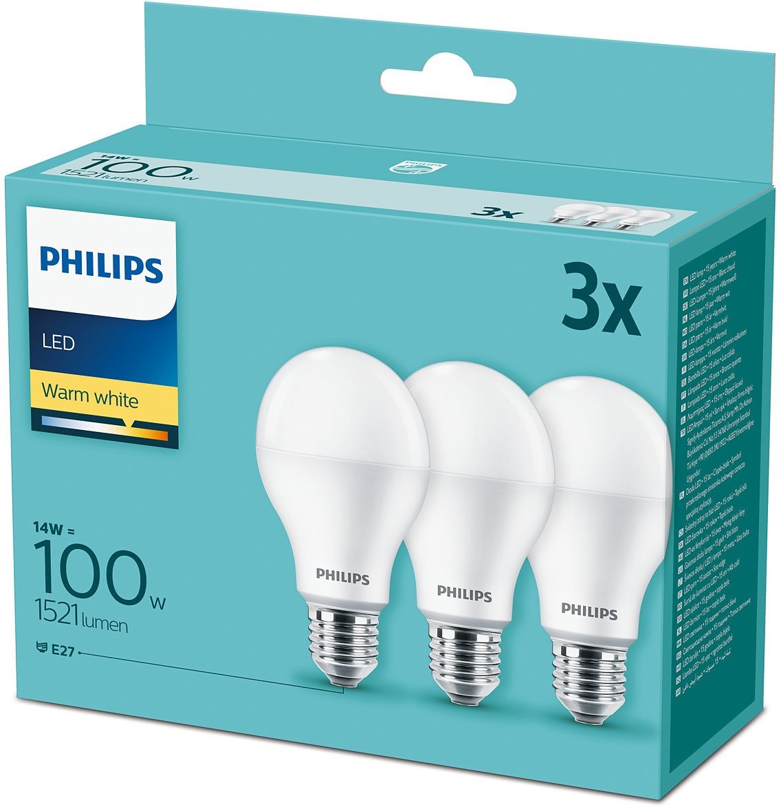 Philips LED 14 – 100 W, E27 2700 K, 3 ks LED žiarovka
