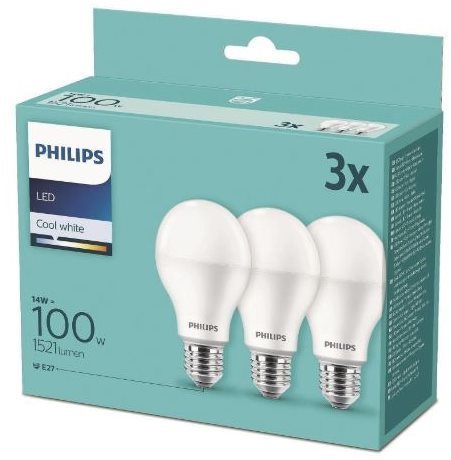 Philips LED 14 – 100 W, E27 4000 K, 3 ks LED žiarovka