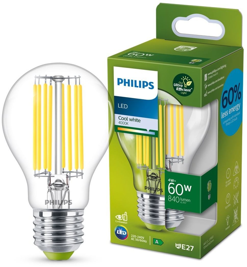 Philips LED 4-60 Watt - E27 - 4000K - Energieeffizienzklasse A...