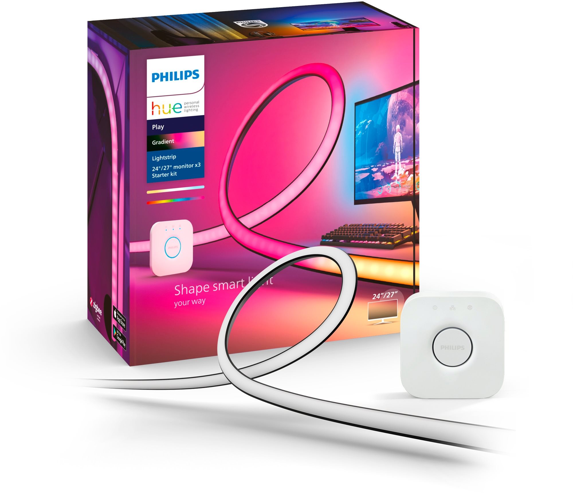 Philips Hue Play Gradient PC Lightstrip 3 x 24"/27" Starter-Kit...