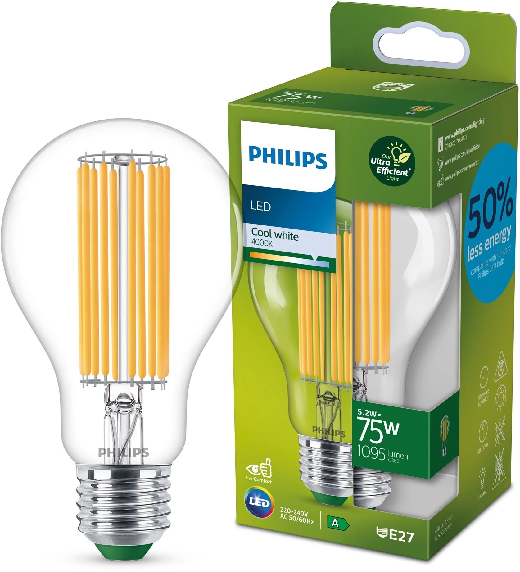 Philips LED 5,2-75W, E27, 4000K, A LED-Birne