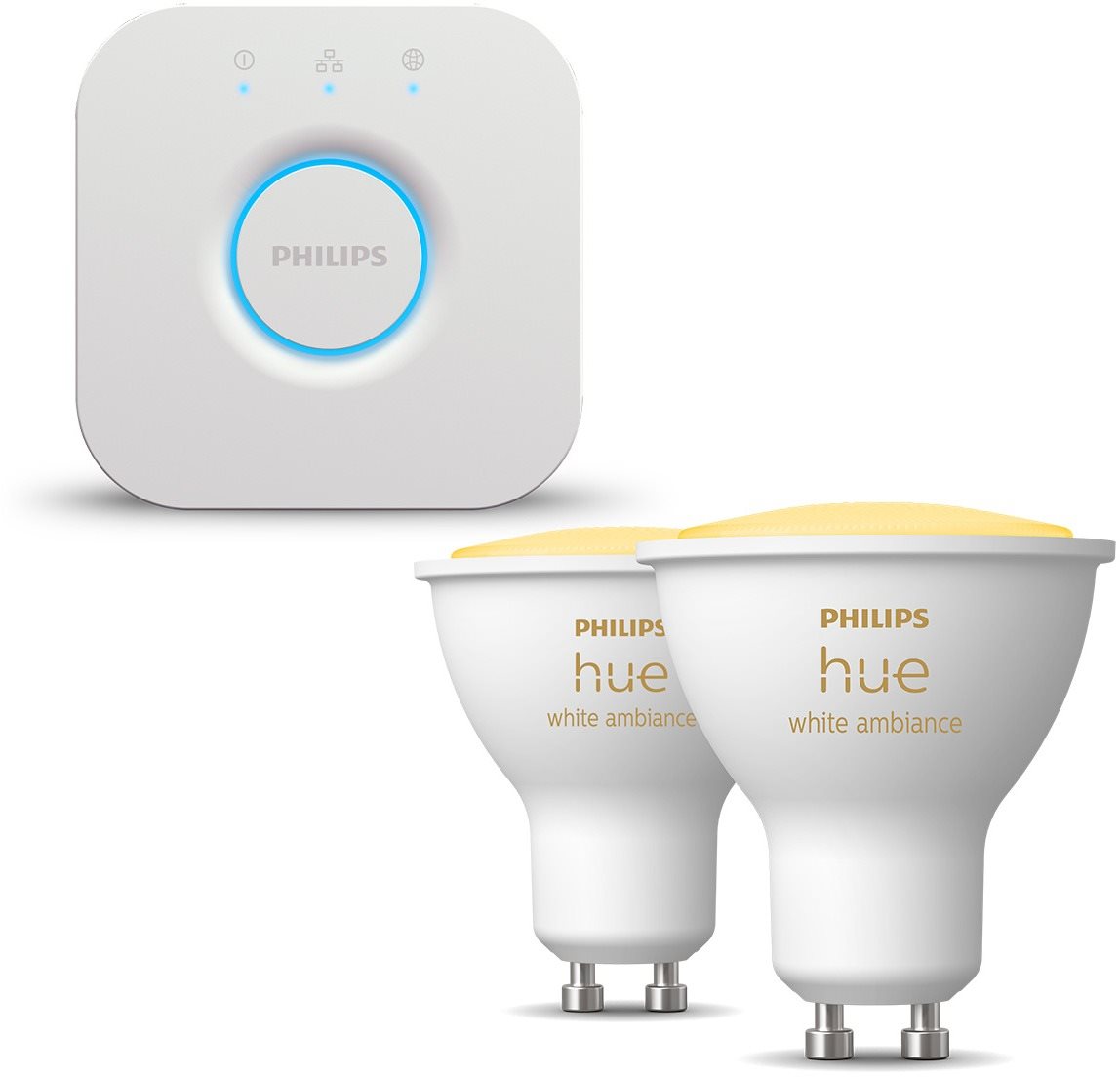 Philips HueWA 4,3 Watt GU10 2P EUR + Philips HUE Bridge EU...