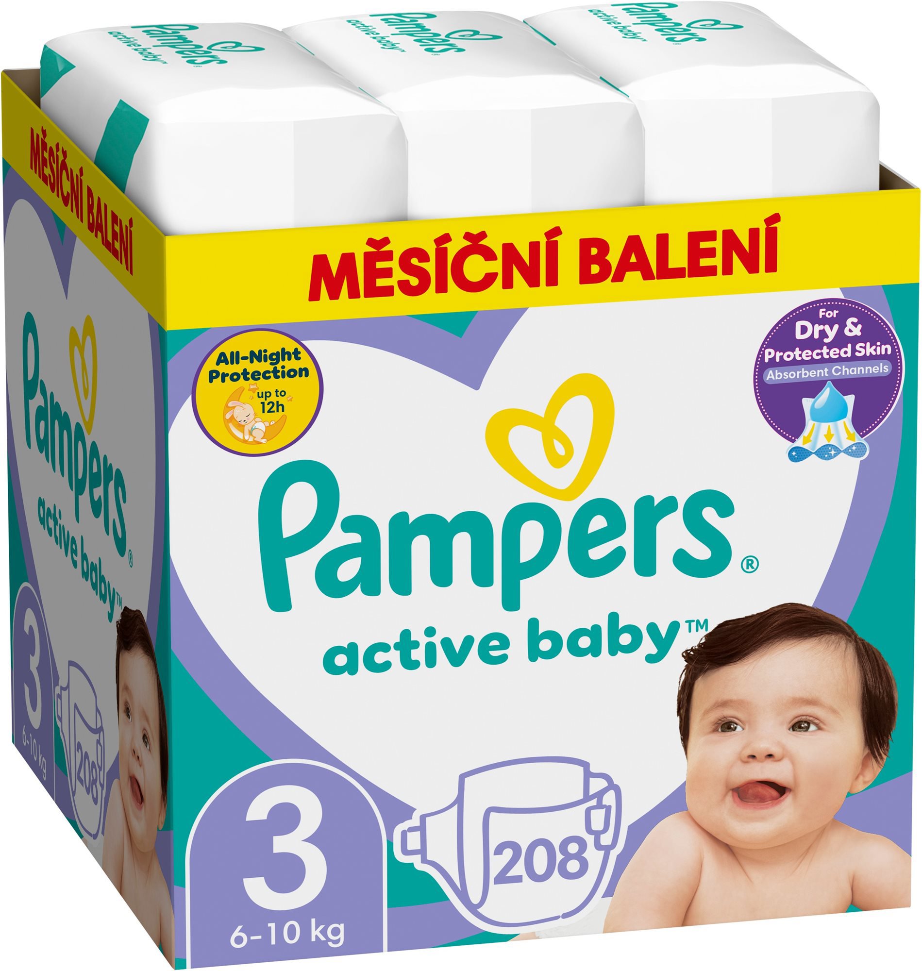 PAMPERS Active Baby vel. 3 Midi (208 ks) – měsíční balení...