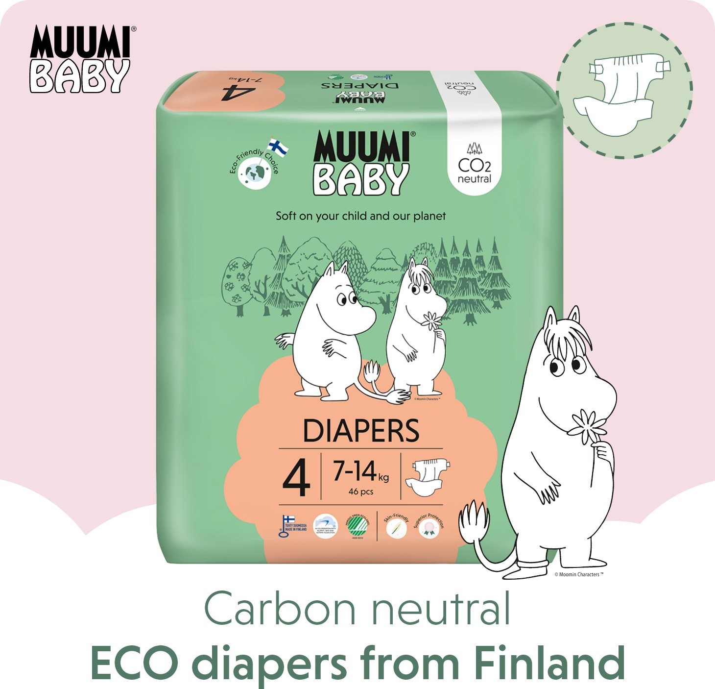 MUUMI BABY Maxi veľkosť 4, mesačné balenie EKO plen (138 ks) Eko...
