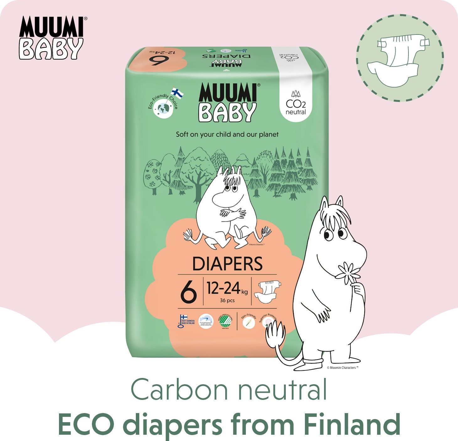 MUUMI BABY Junior veľkosť 6, mesačné balenie EKO plen (108 ks) Eko...