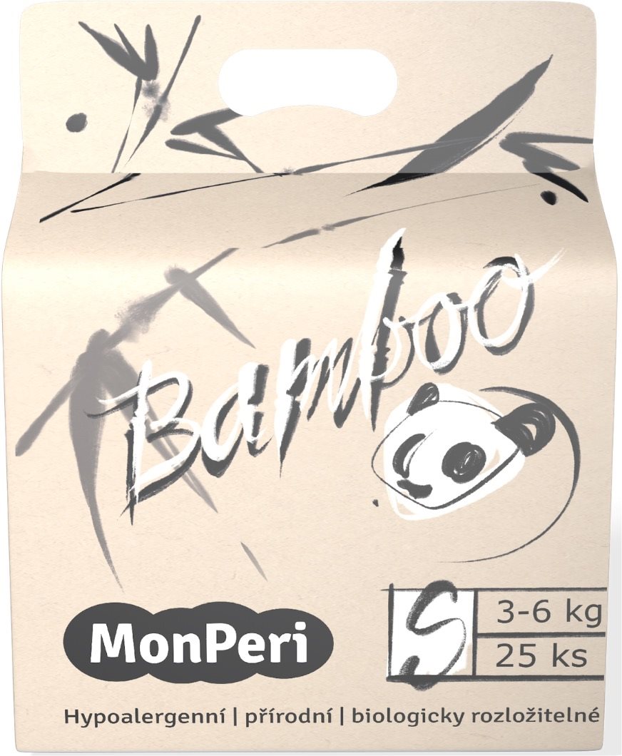 MonPeri Bamboo EKO S (veľ. 2) 3 – 6 kg, 25 ks Eko plienky