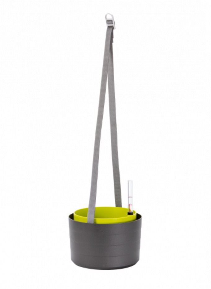 Plastia Berberis 26 cm önöntöző virágcserép, antracit + zöld...
