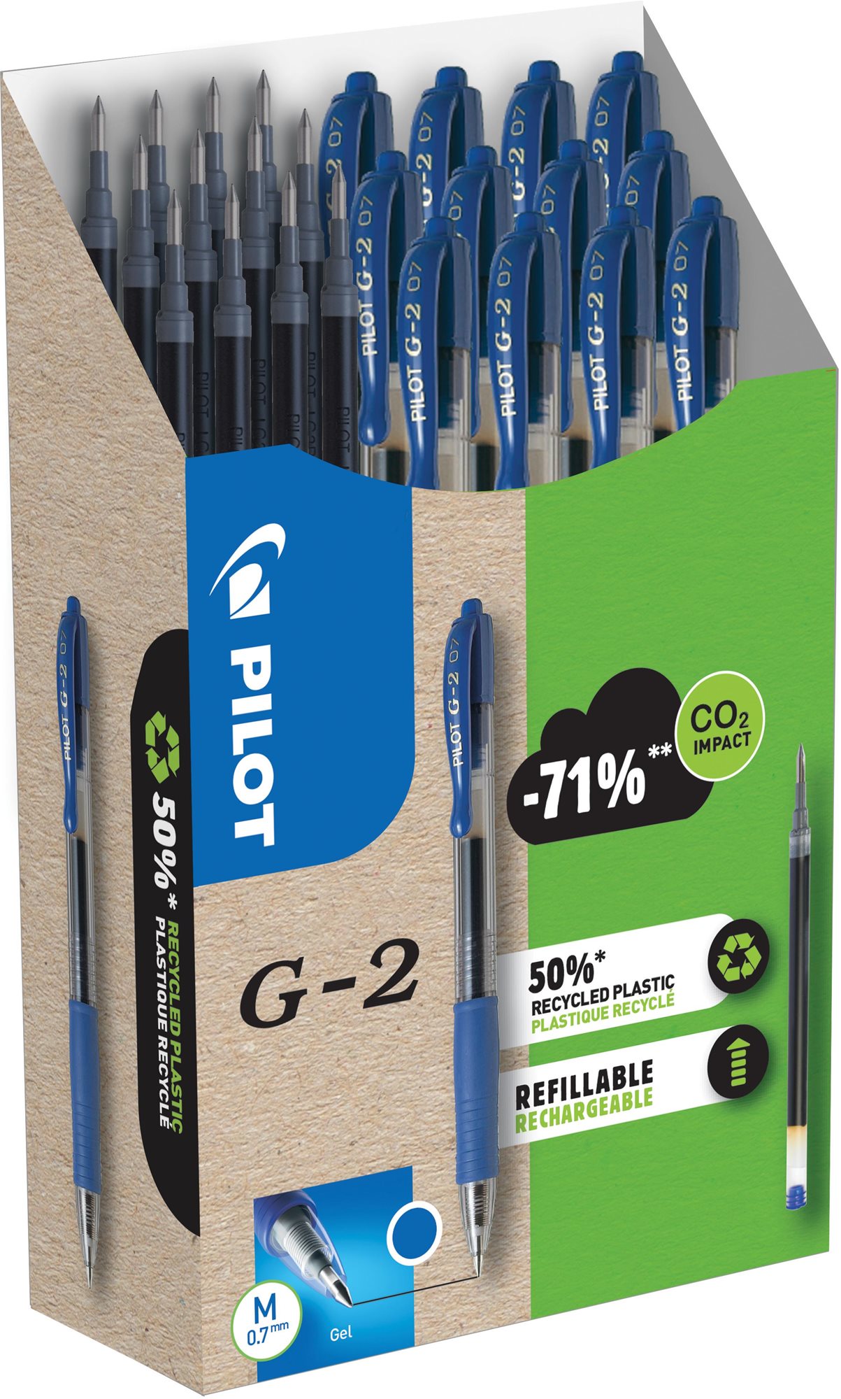 PILOT G-2, modrý, 12 kusov + 12 náplní Roller