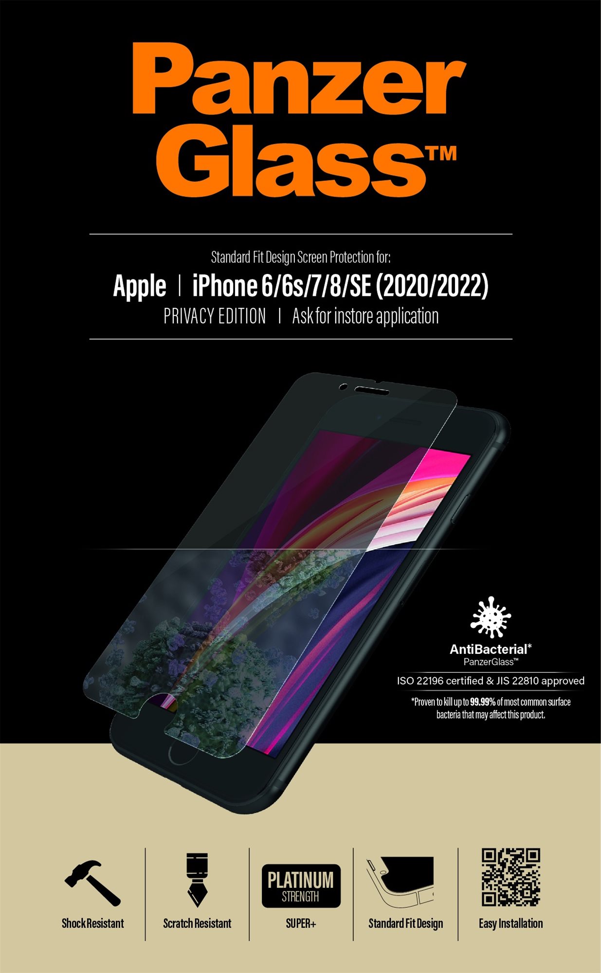 PanzerGlass Standard Privacy for Apple iPhone 6/6s/7/8/SE (2020)/SE...