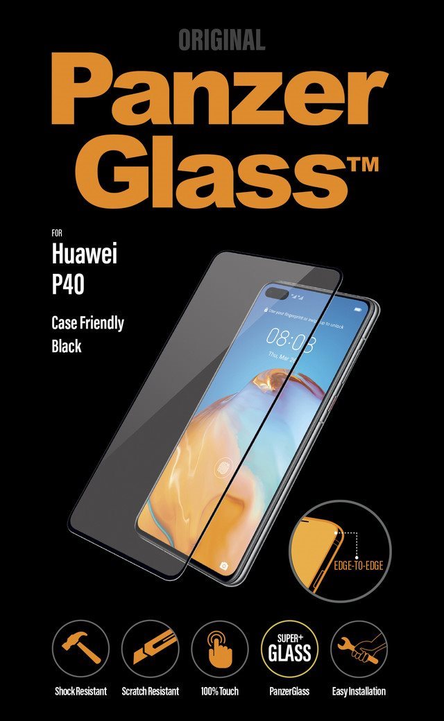 PanzerGlass Edge-to-Edge for Huawei P40, Black Glass Screen Protector