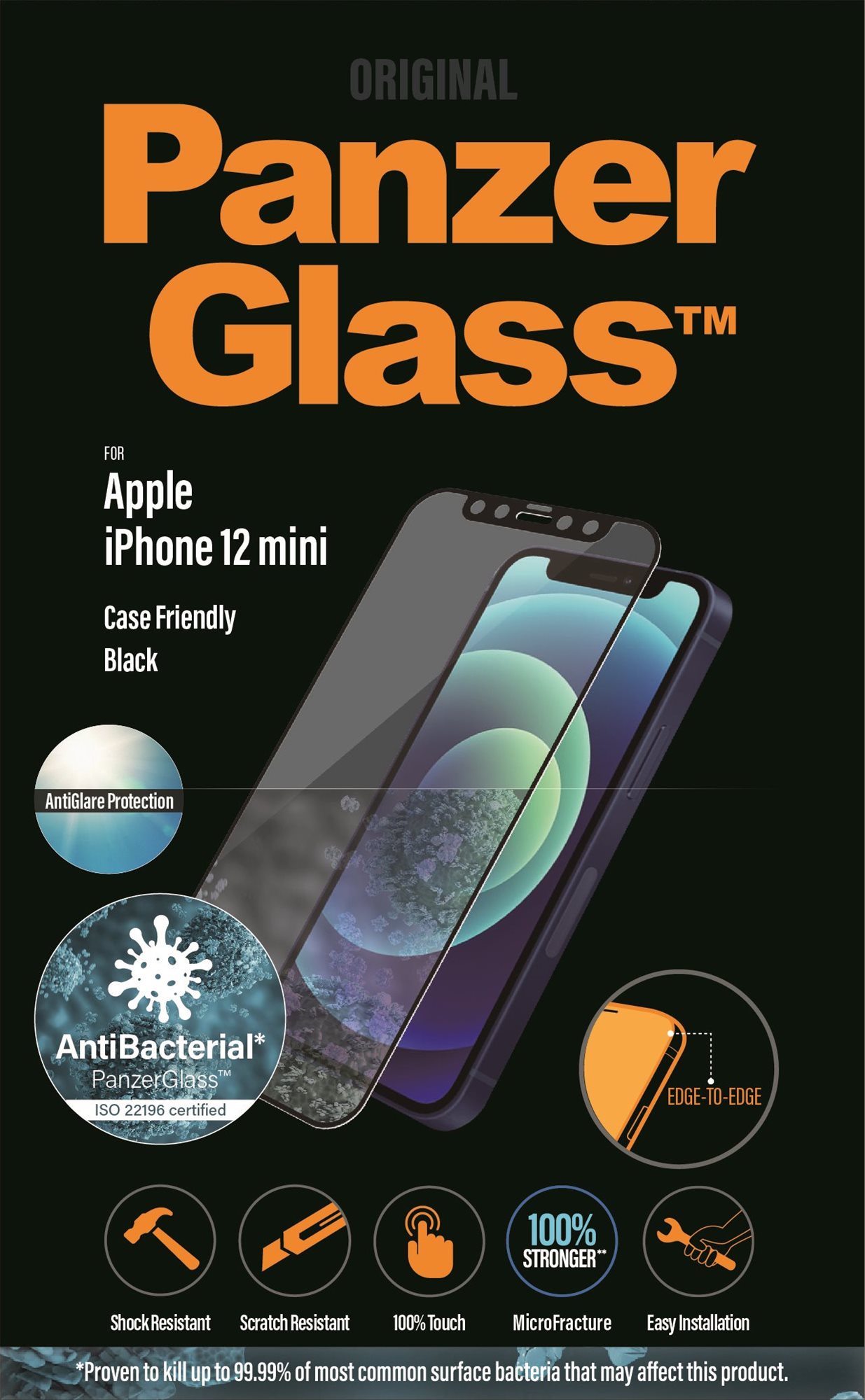 PanzerGlass Edge-to-Edge Antibacterial for Apple iPhone 12 mini,...