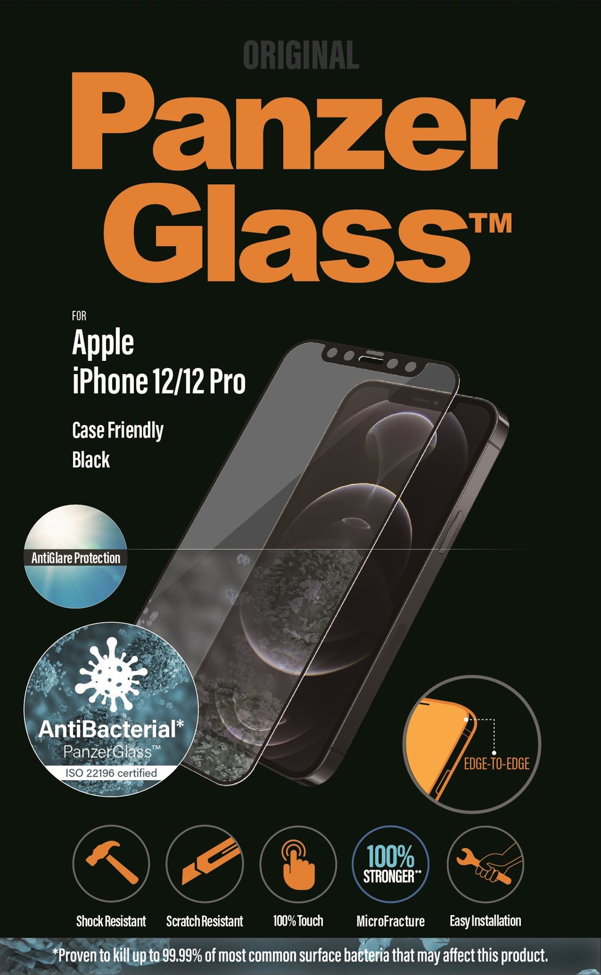 PanzerGlass Edge-to-Edge Antibacterial for Apple iPhone 12/12 Pro,...