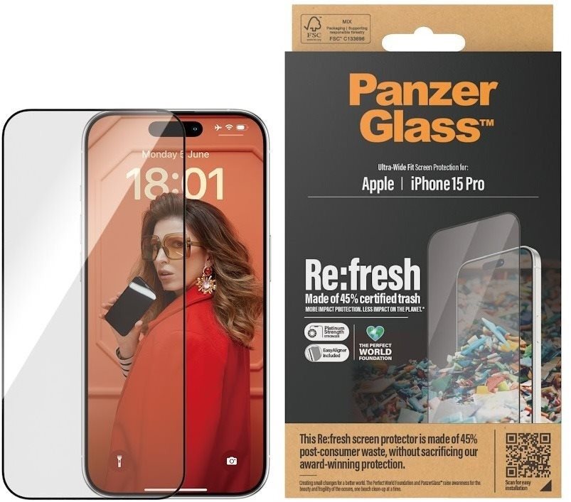 PanzerGlass Recycled Glass Apple iPhone 15 Pro mit Einbaurahmen...