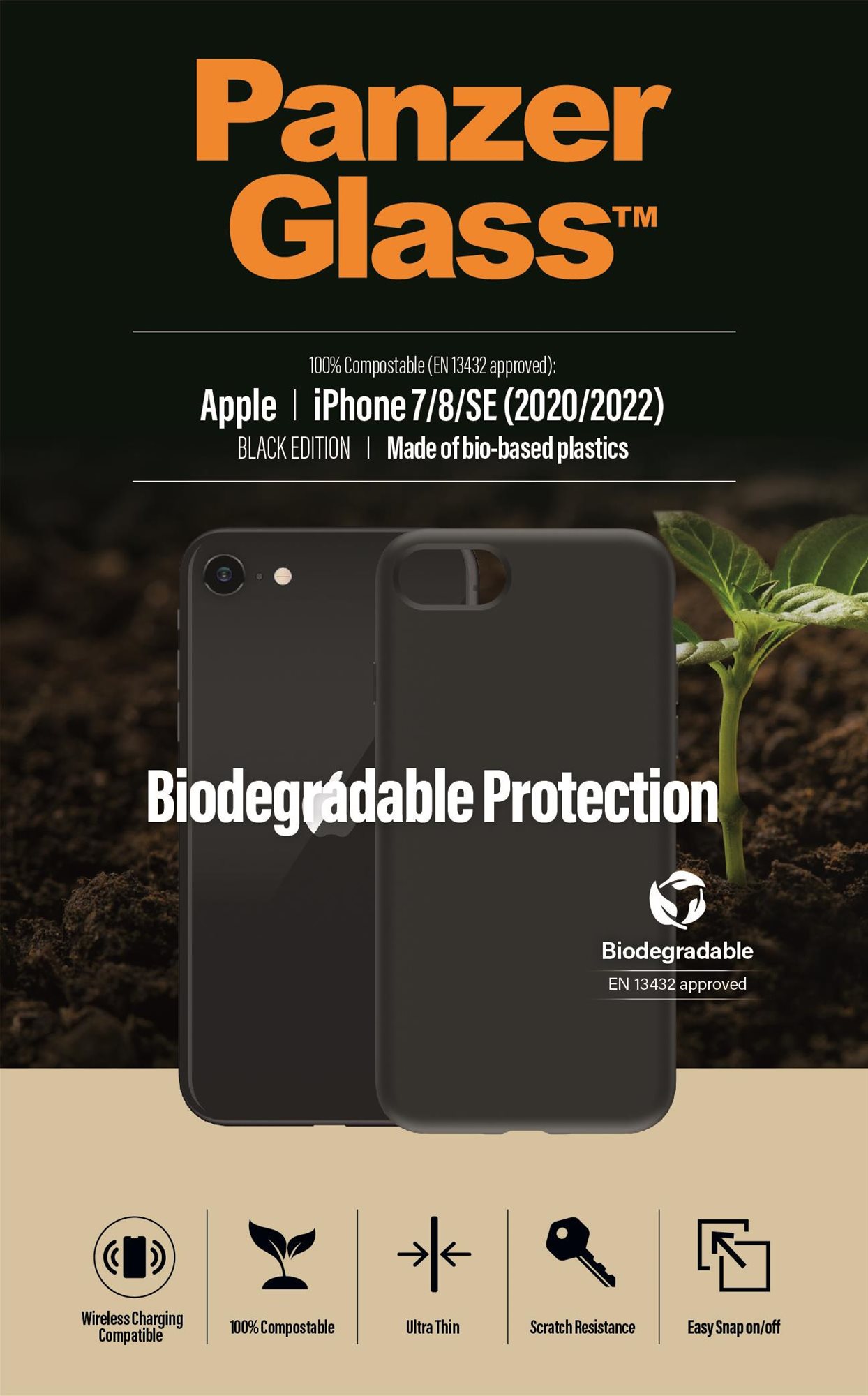PanzerGlass Étui biodégradable Apple iPhone 7/8/SE (2020/2022)...