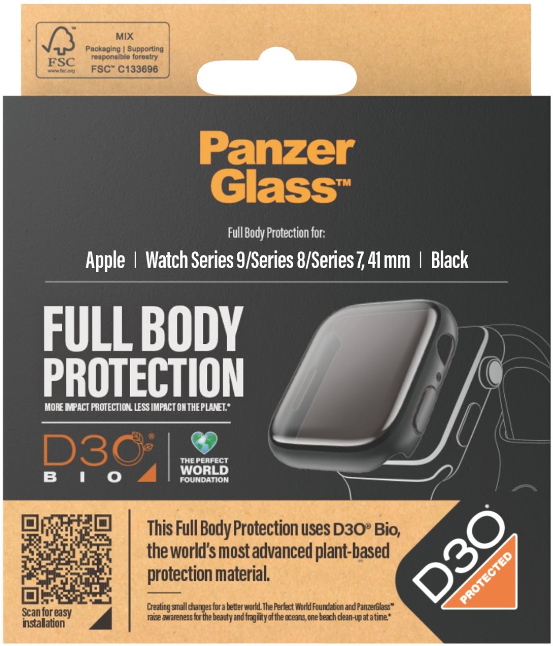 PanzerGlass Apple Watch 9/8/7 41mm D30 tok - fekete keret Okosóra tok