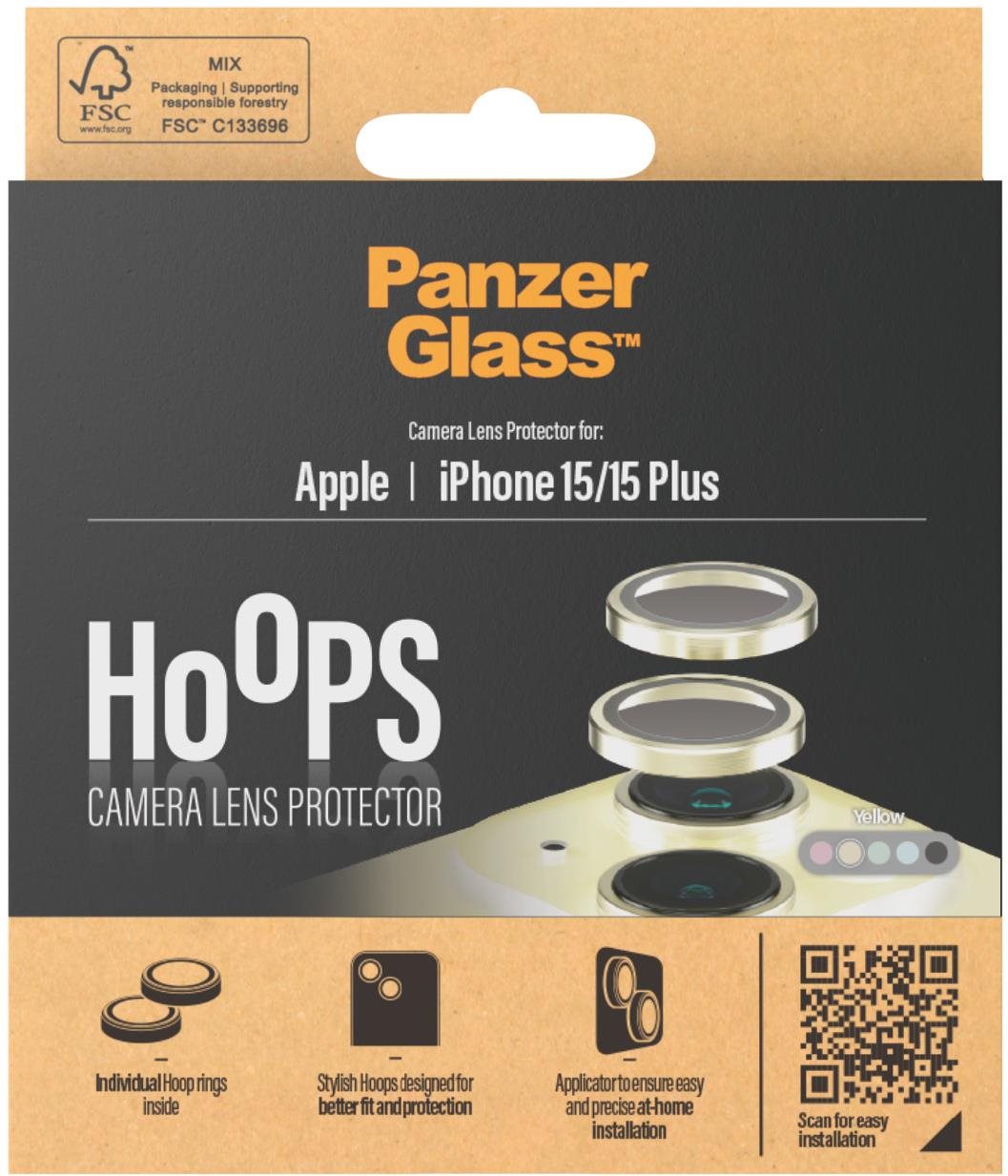 PanzerGlass HoOps Apple iPhone 15/15 Plus kamera védő gyűrű - sárga...