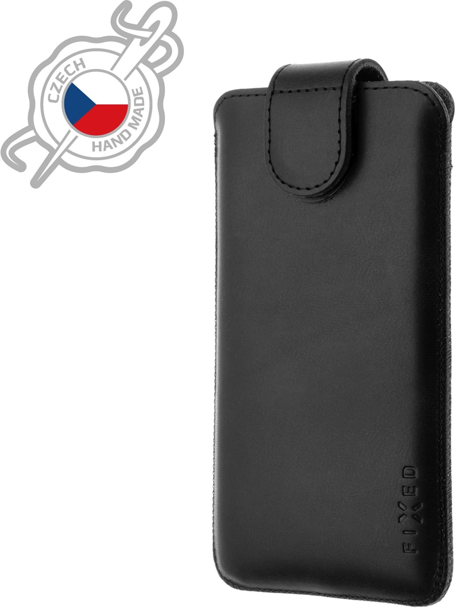 FIXED Posh z pravej hovädzej kože veľkosť 6 XL čierne Puzdro na mobil
