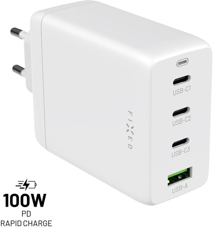 FIXED GaN 3xUSB-C és USB kimeneti támogatással PD 3.0 100W fehér...