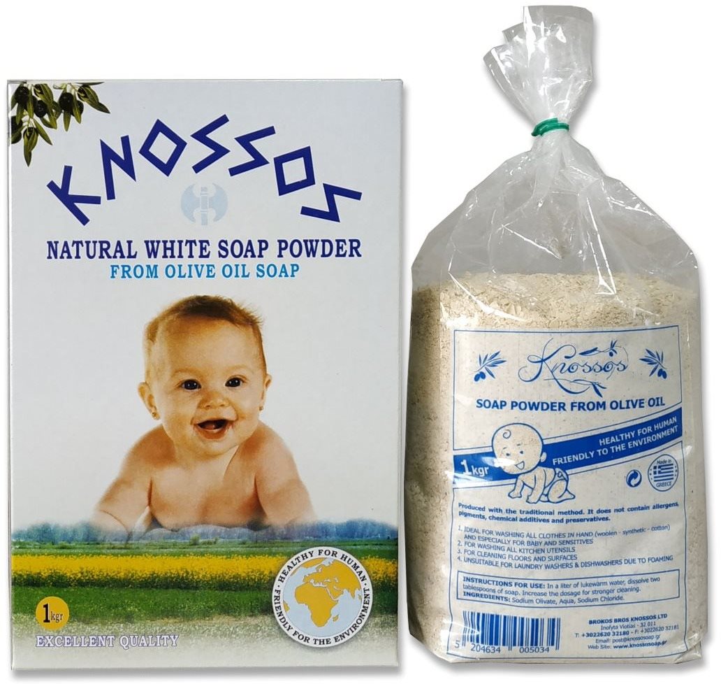 KNOSS Grécke olivové mydlo v prášku biele 1 kg (15 praní) Mydlo na...