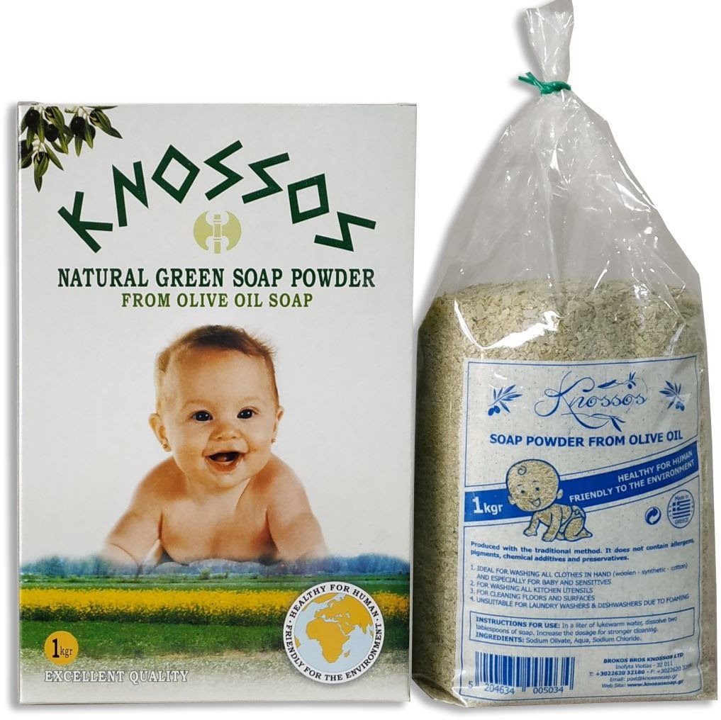 KNOSS Grécke olivové mydlo v prášku zelené 1 kg (15 praní) Mydlo na...