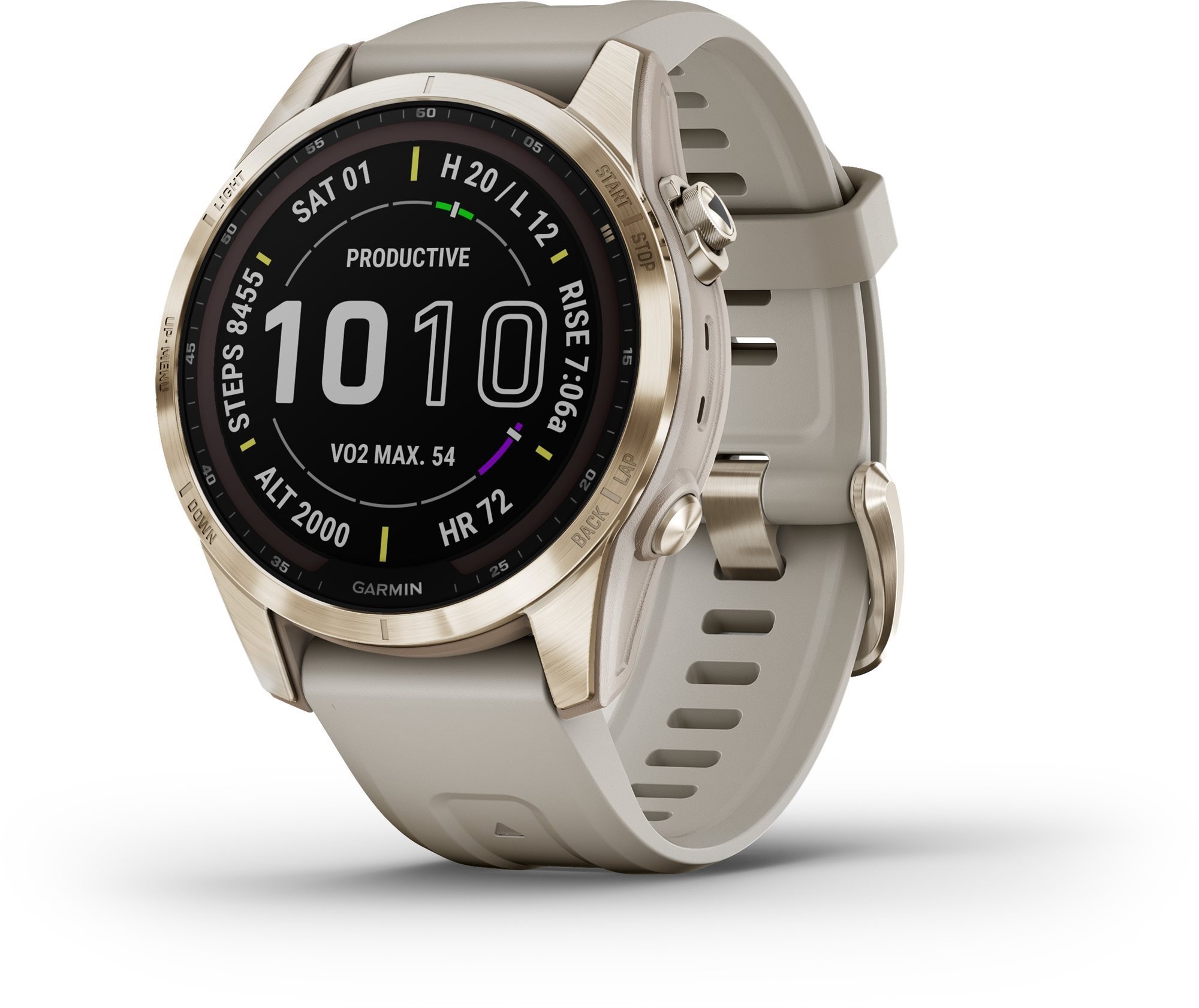 Garmin Fenix 7S Sapphire Solar Cream Gold Titanium/Light Sand Band...