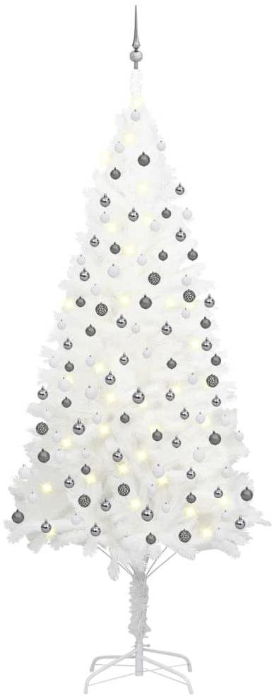 Umelý vianočný stromček s LED diódami a súpravou gulí biely 240 cm...