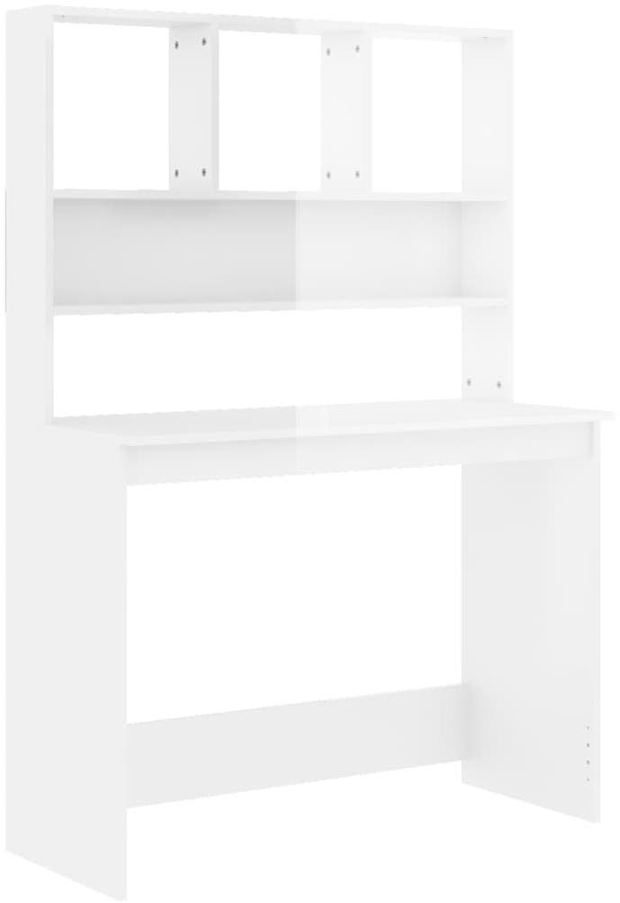 SHUMEE Písací stôl s policami biely vysoký lesk 102 × 45 × 148 cm...