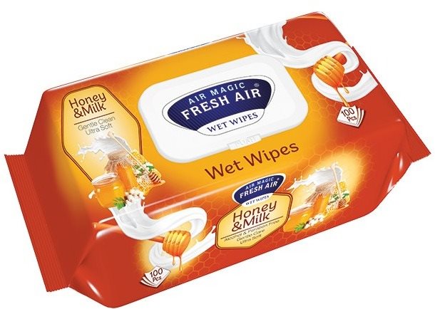 Fresh Air vlhčené obrúsky 100 ks klip honey & milk Čistiace utierky