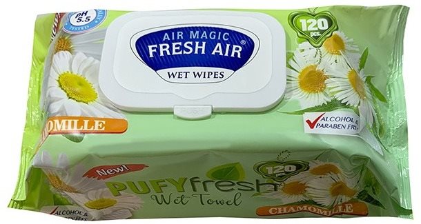 Fresh Air vlhčené obrúsky 120ks klip Pufy chamomille Čistiace utierky