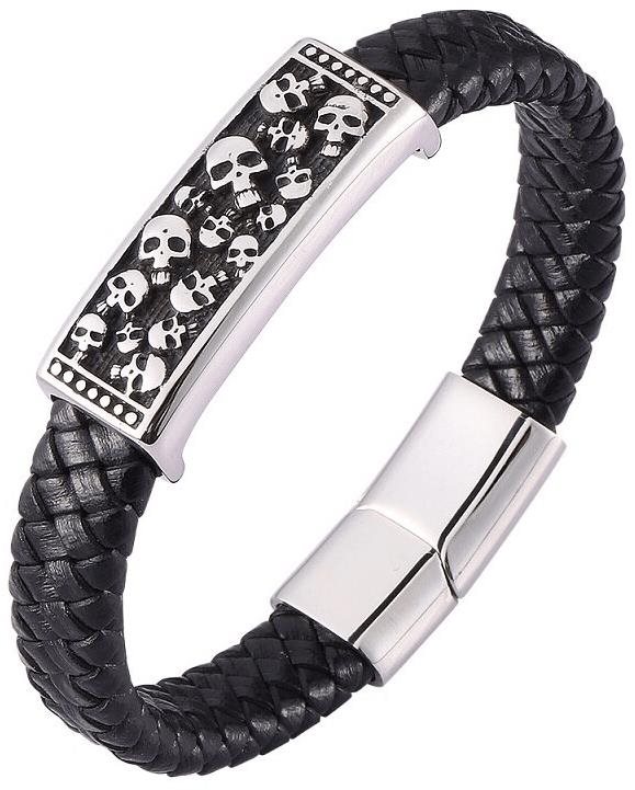 Kožený náramok 20,5 cm – lebky  PD0473 Náramok