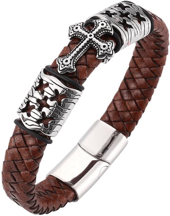 Kožený náramok 20,5 cm – kríž PD0081 Náramok