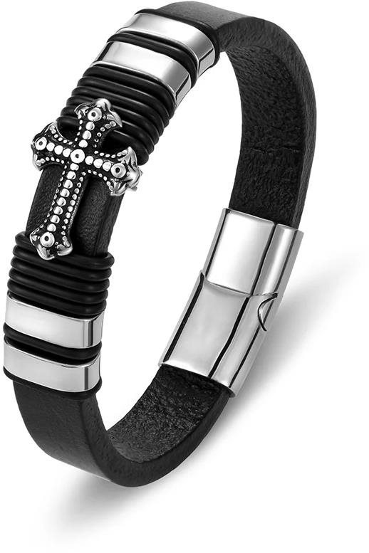 Predator Q1 Kožený náramek 21,5cm kříž hnědý BXXG6037/V Náramok