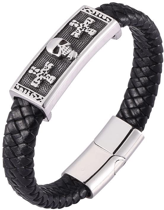 Predator Q1 Kožený náramek 20,5cm kříže/lebky PD0480/V Náramok